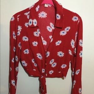 red cropped floral blouse